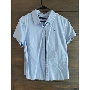 Tommy Hilfiger Women's Short Sleeve Button-Up Shirt (Blue, X-Large)